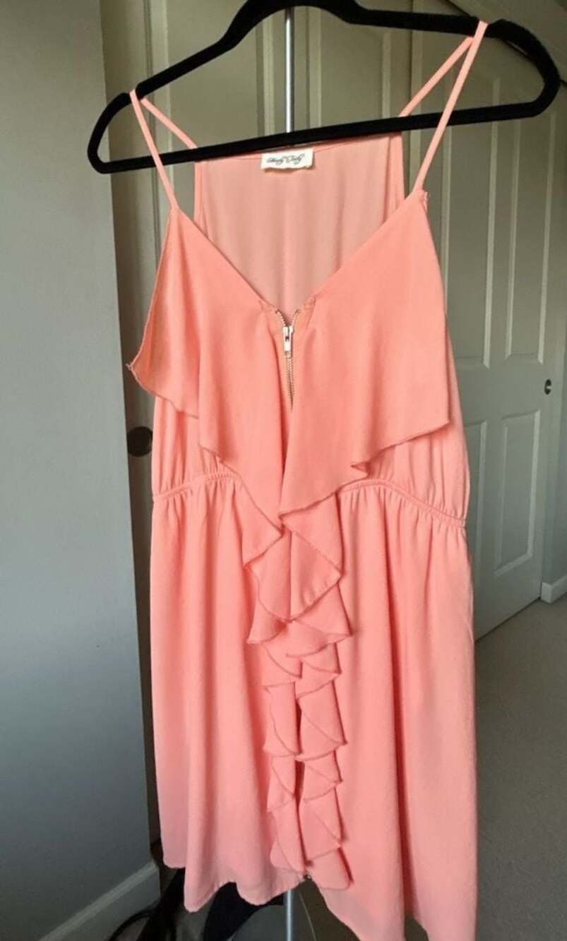 Hoity Toity Peach Ruffle Front Zip Sleeveless Dress Size L